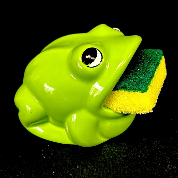 Vintage ceramic big mouth ceramic green frog sink sponge /scrubby holder - Picture 3 of 10